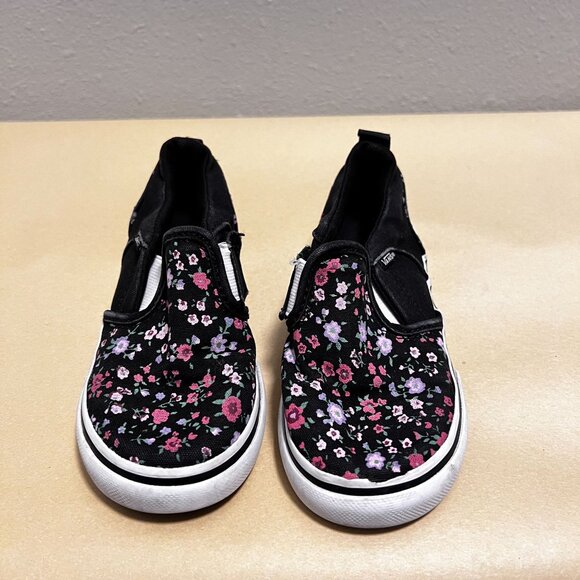 Vans Toddler Slip-On Shoes Black Floral pink Canvas 10 US - Picture 1 of 6
